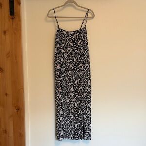 TALL Banana Republic Floral Black and White Midi Dress with Slit